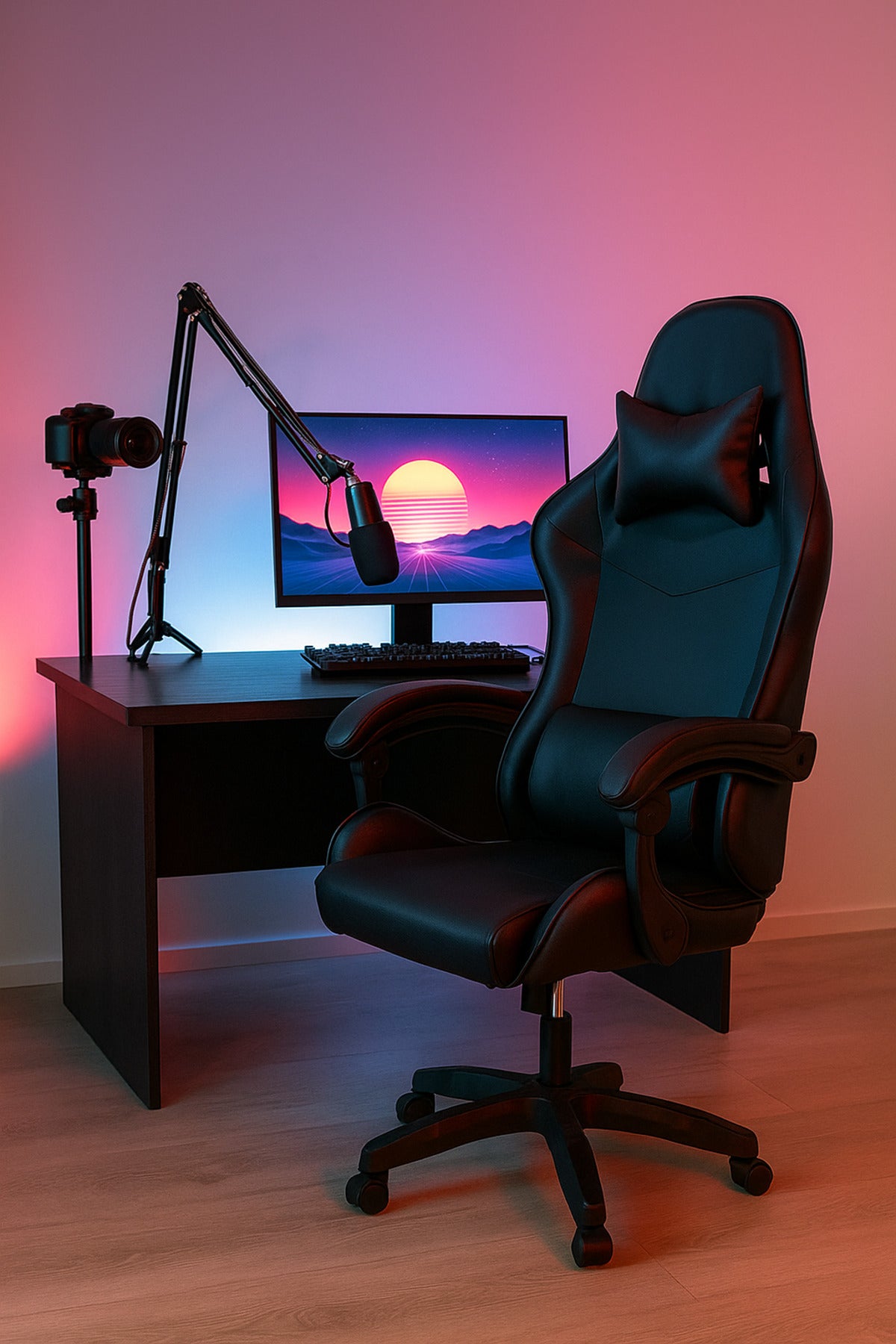 Black Gaming Chair Ð Ergonomic Office Chair with Adjustable Height, Swivel Base & Lumbar Support