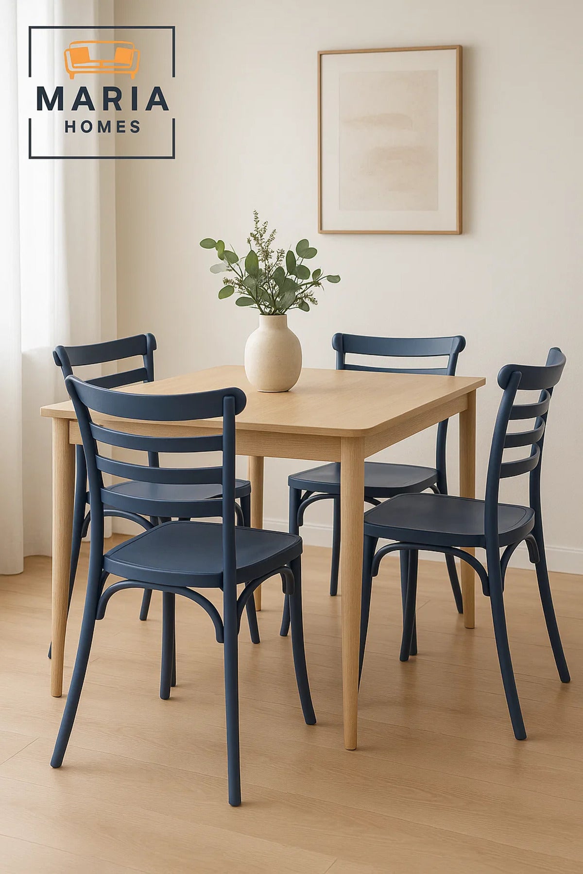 Blue Plastic Ladder Back Chair √ê Modern Stackable Armless Dining Chair for Indoor & Outdoor Use