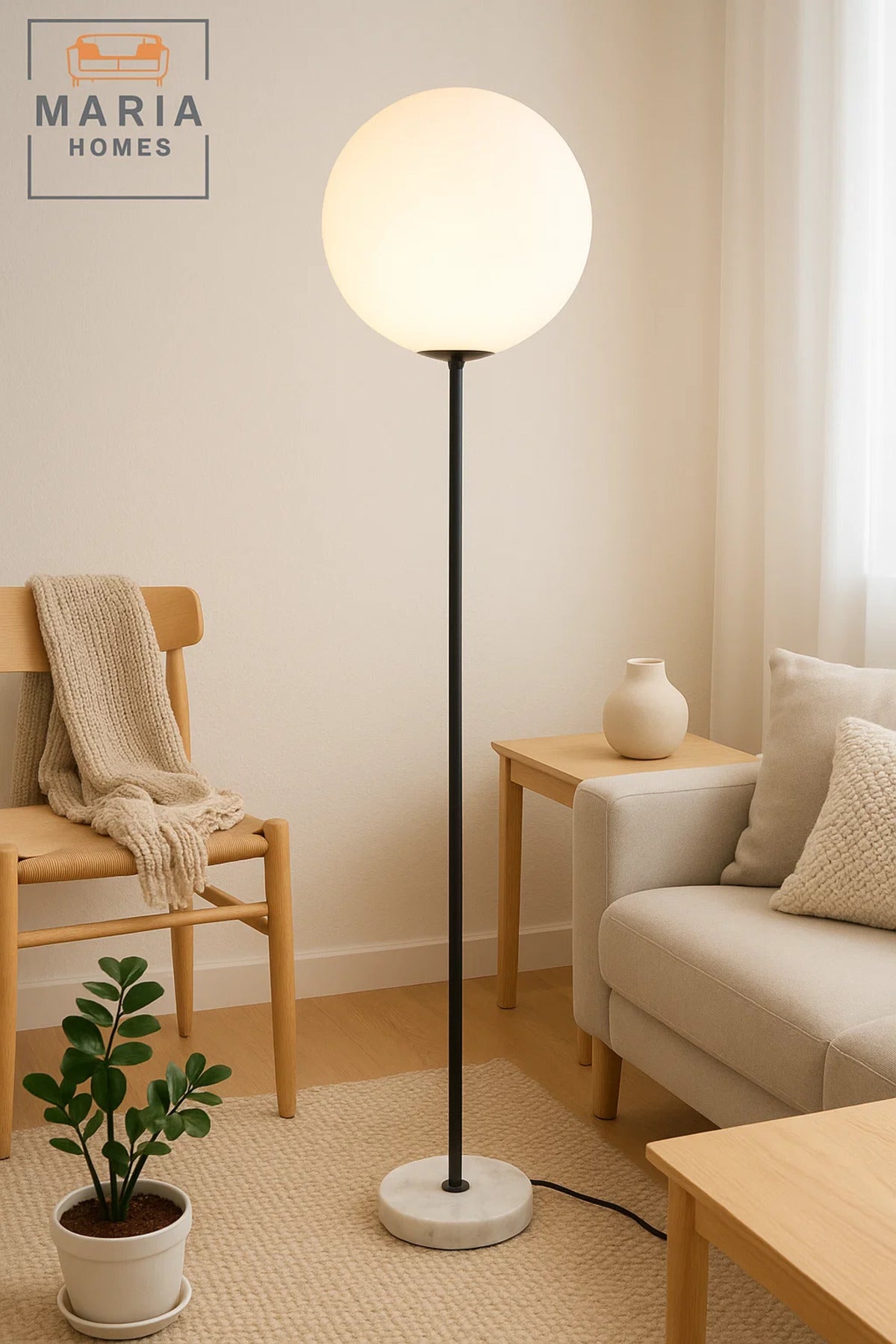Modern Globe Floor Lamp with Marble Base