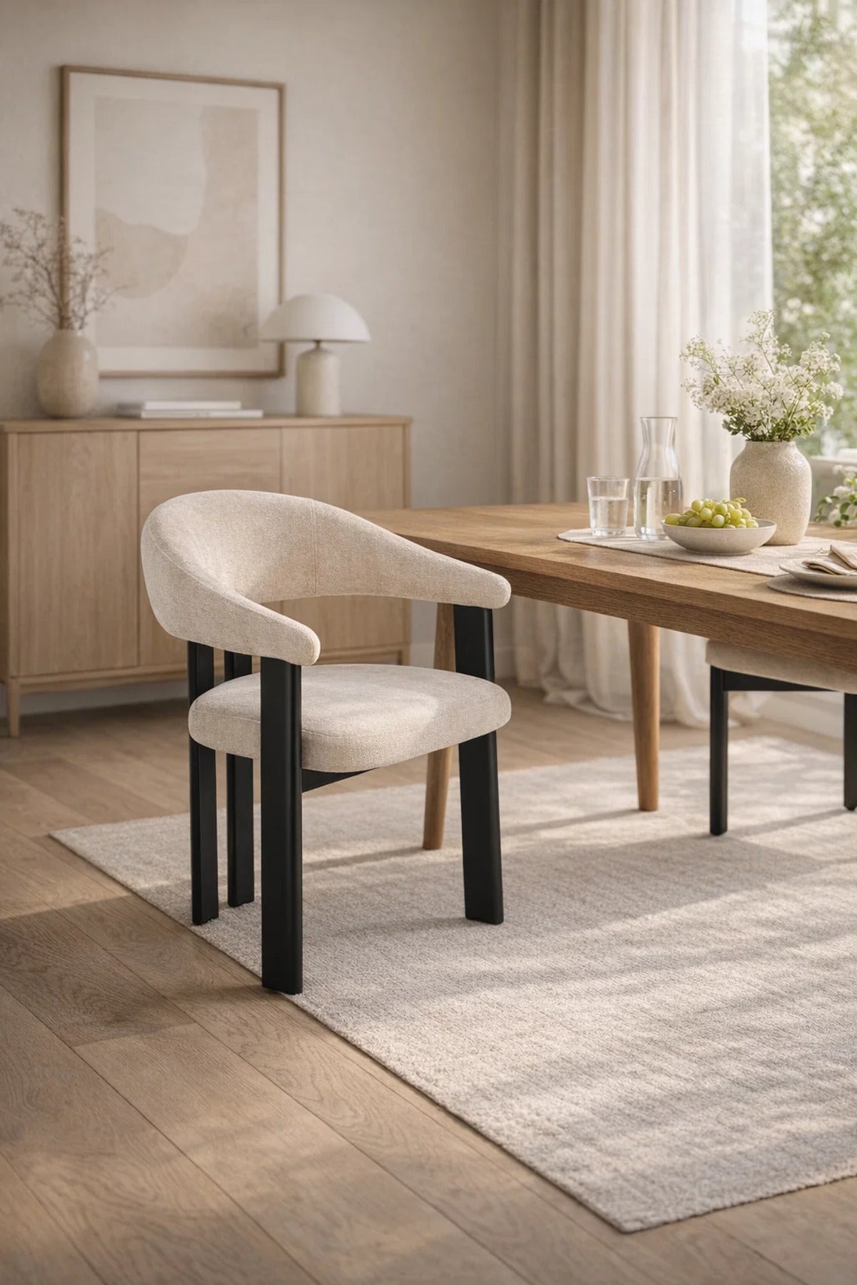 Light Beige Armchair with Black Wooden Legs, 79x49x48 CM light beige armchair Dining