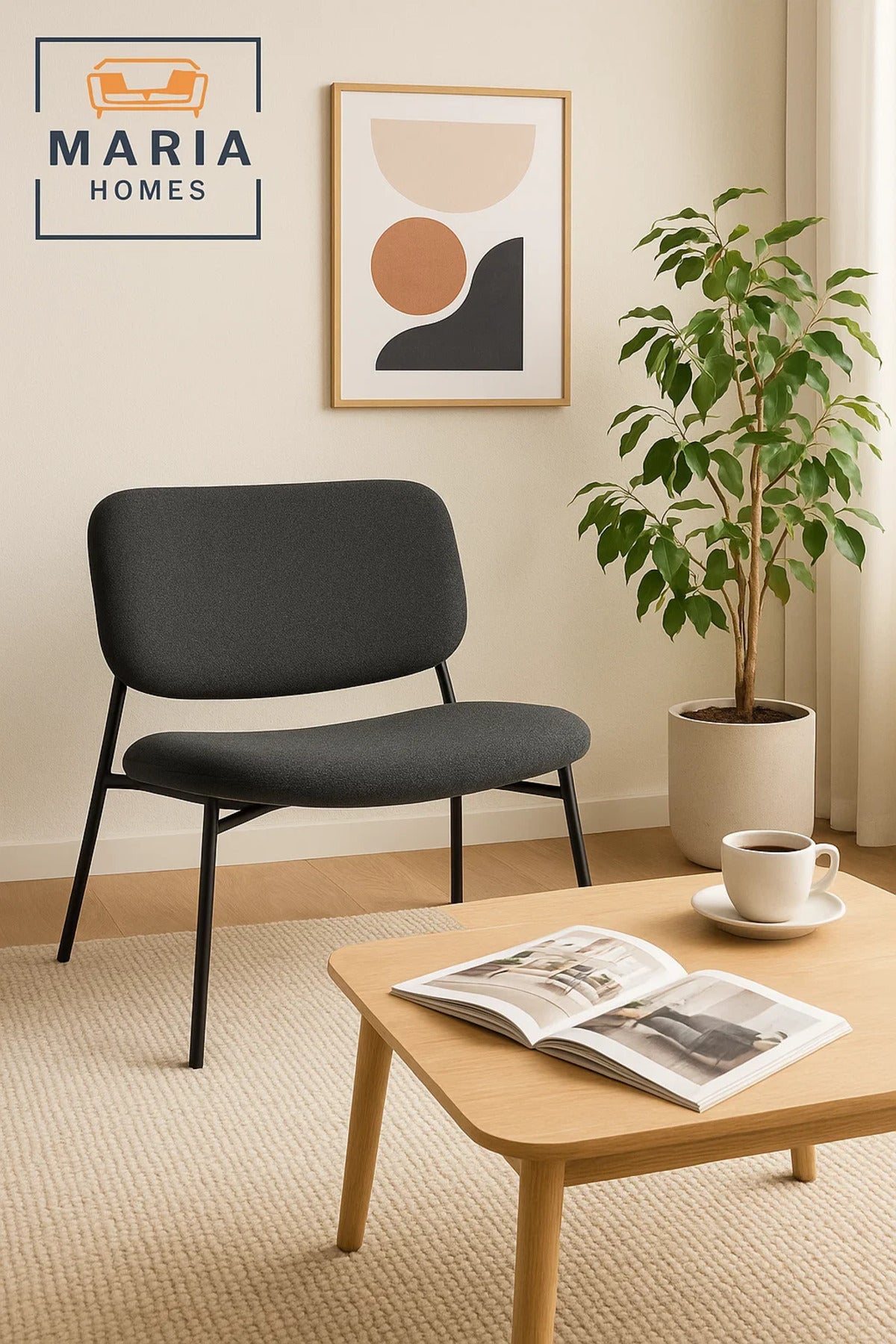 Modern Charcoal Lounge Chair with Metal Frame