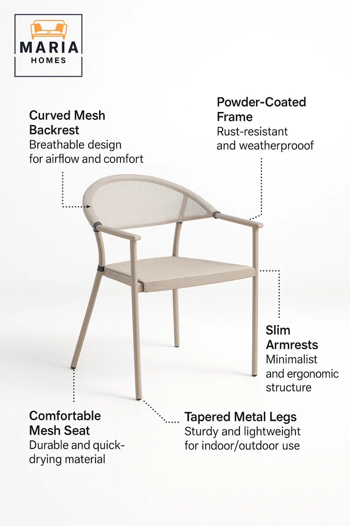 Modern Light Beige Armchair Comfortable Mesh Seat Elegant Metal Frame Dining and Office Chair