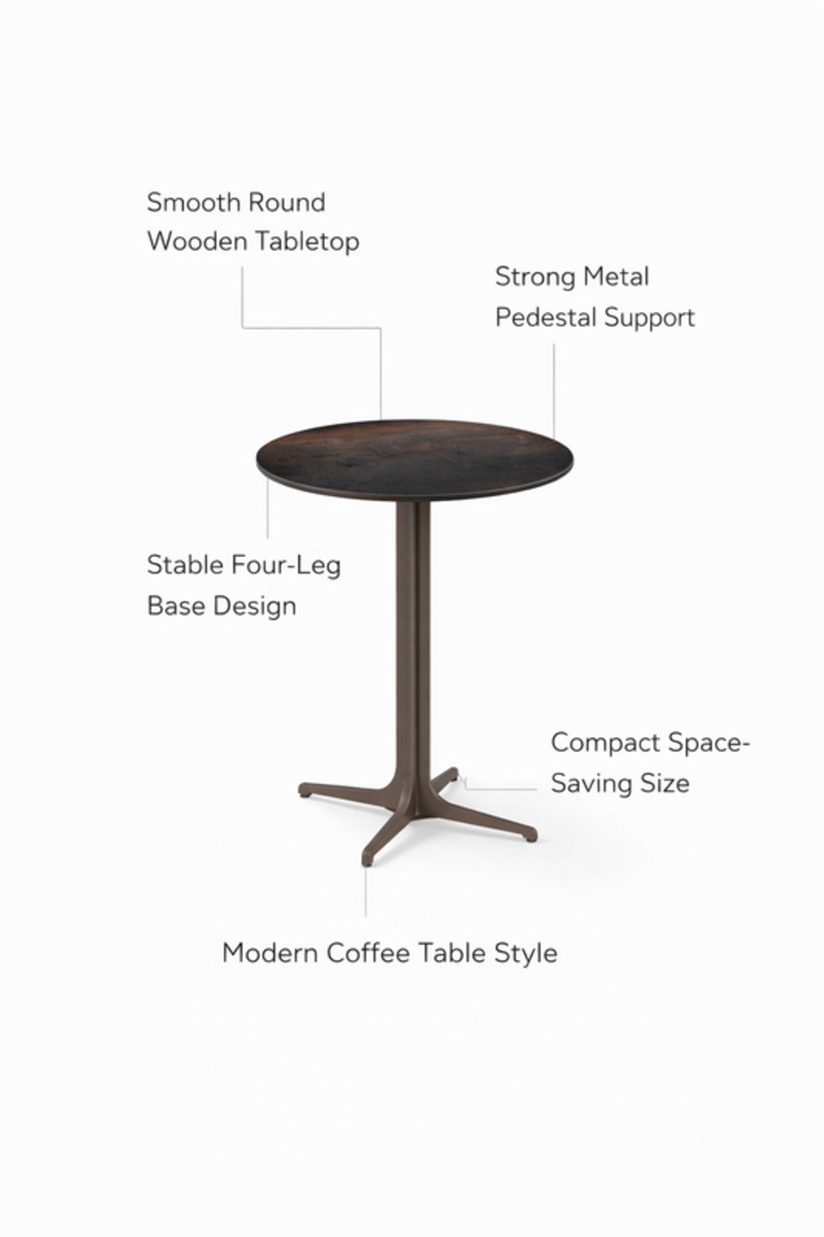 Round Brown Ceramic Side Table with Metal Base 45_45_55 cm Modern Accent round brown