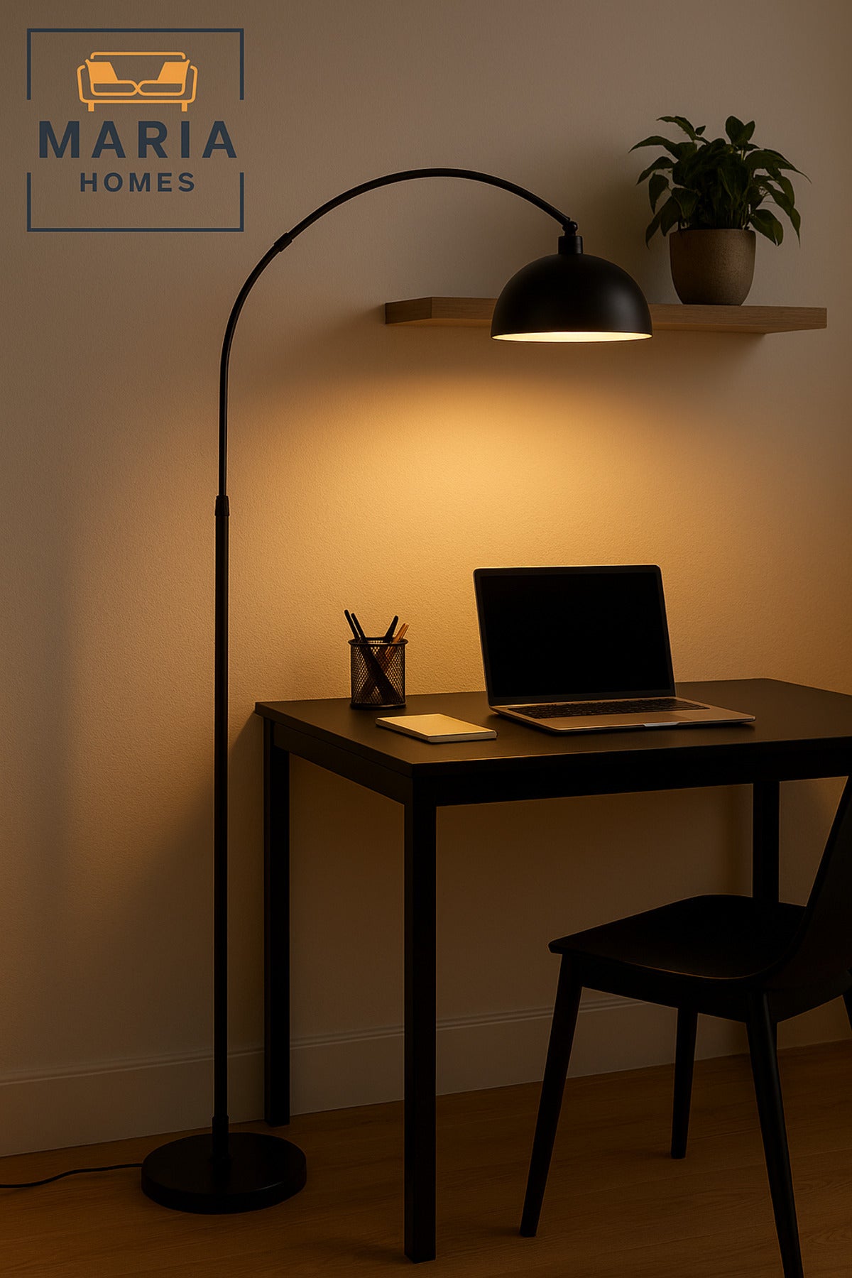 Modern Black Arc Floor Lamp with Dome Shade Ð Minimalist Standing Light