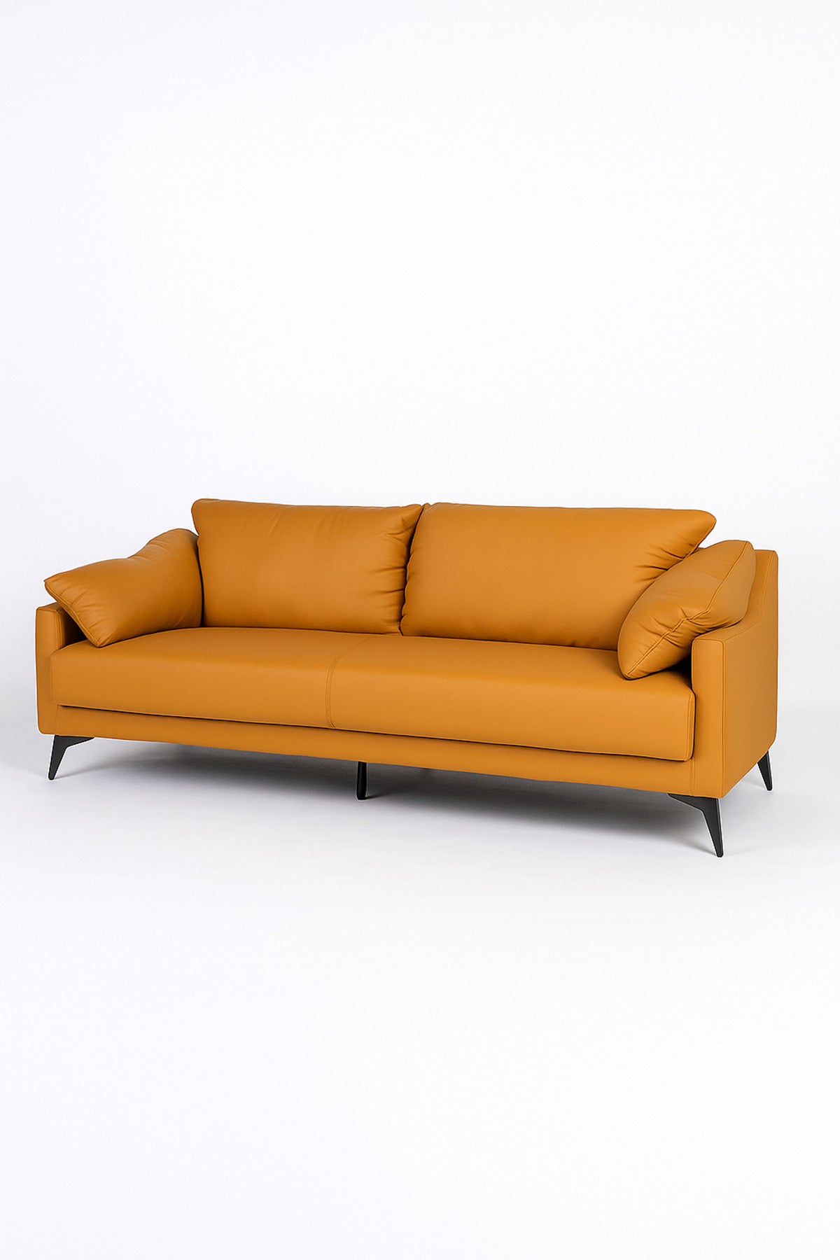 Yellow 3-Seater Sofa Ð Modern Leather Fabric Sofa with Soft Cushions and Metal Legs for Living Room