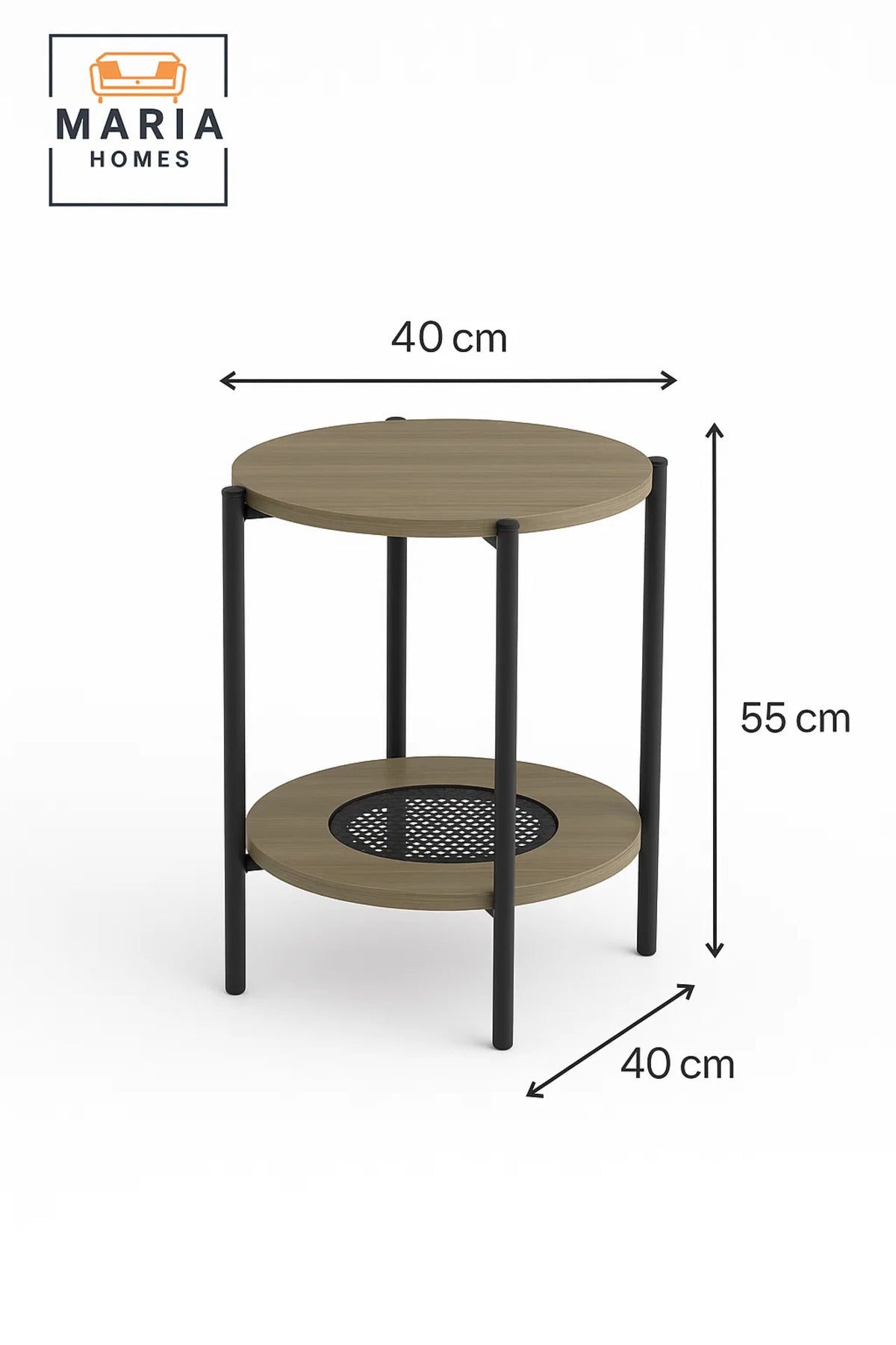 Modern Dark Wood Side Table √ê Round Coffee Table with Storage Shelf 40_40_55 cm