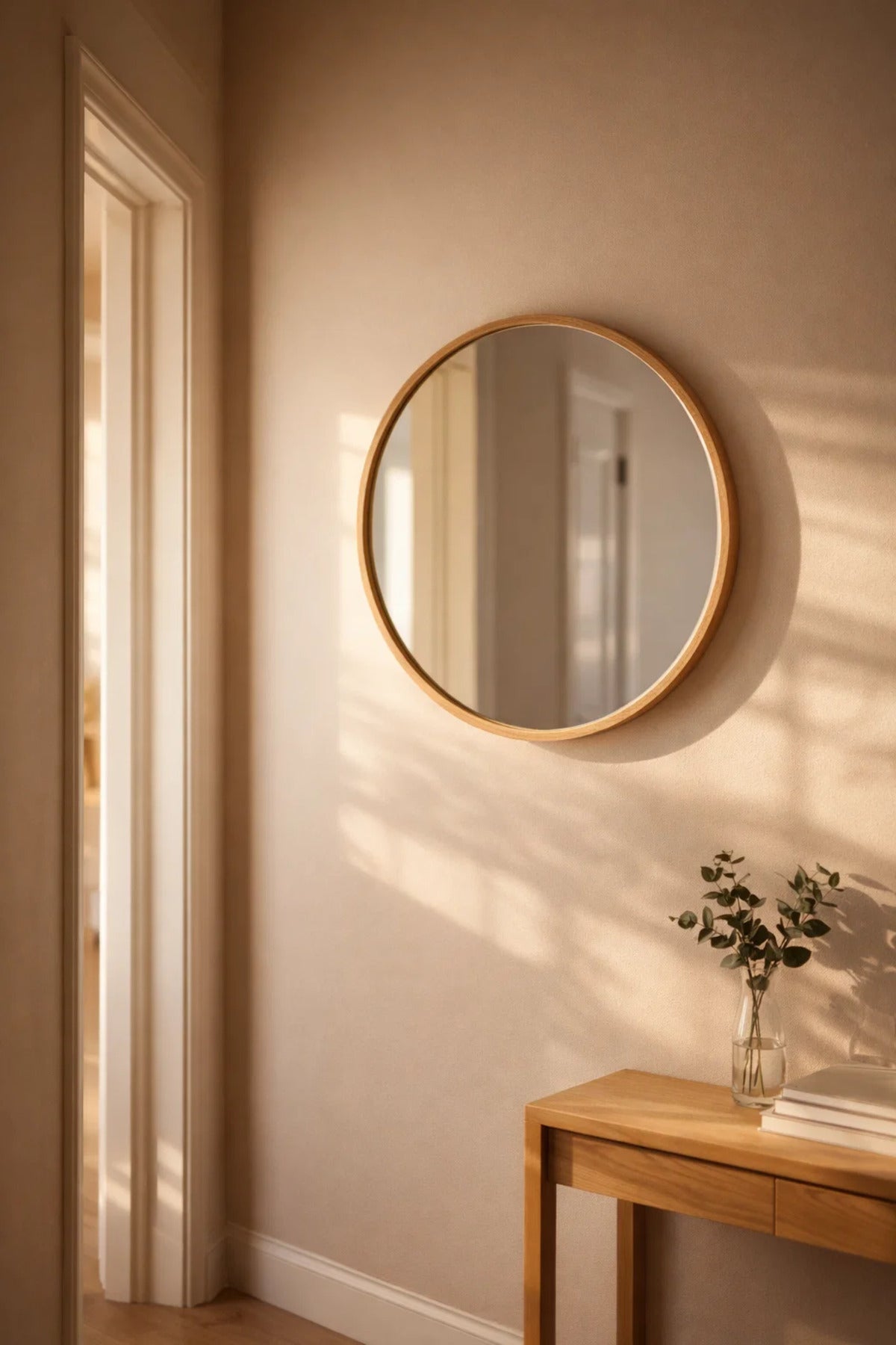 Elegant Round Wall Mirror with Slim Gold Frame for Modern Interiors