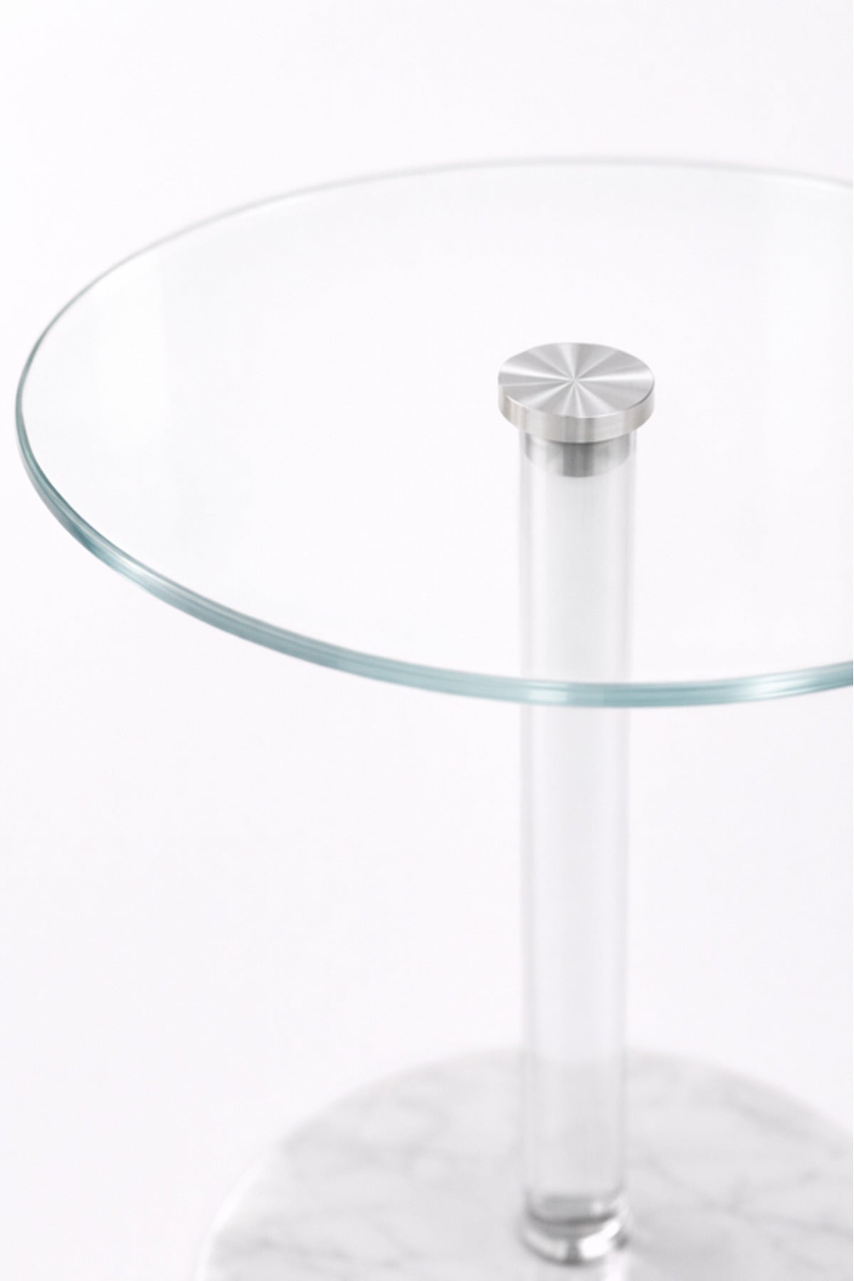 Round Glass Side Table with White Marble Base 35_35_55 cm Modern Accent round glass