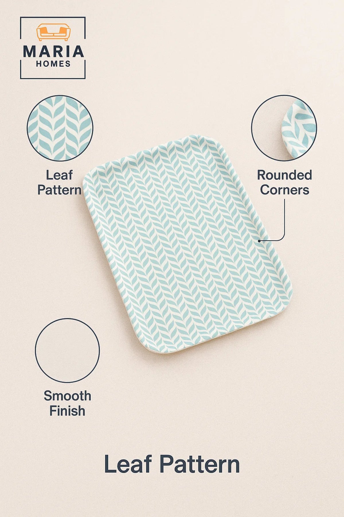 Rectangular Plastic Serving Tray with Aqua Blue Leaf Pattern