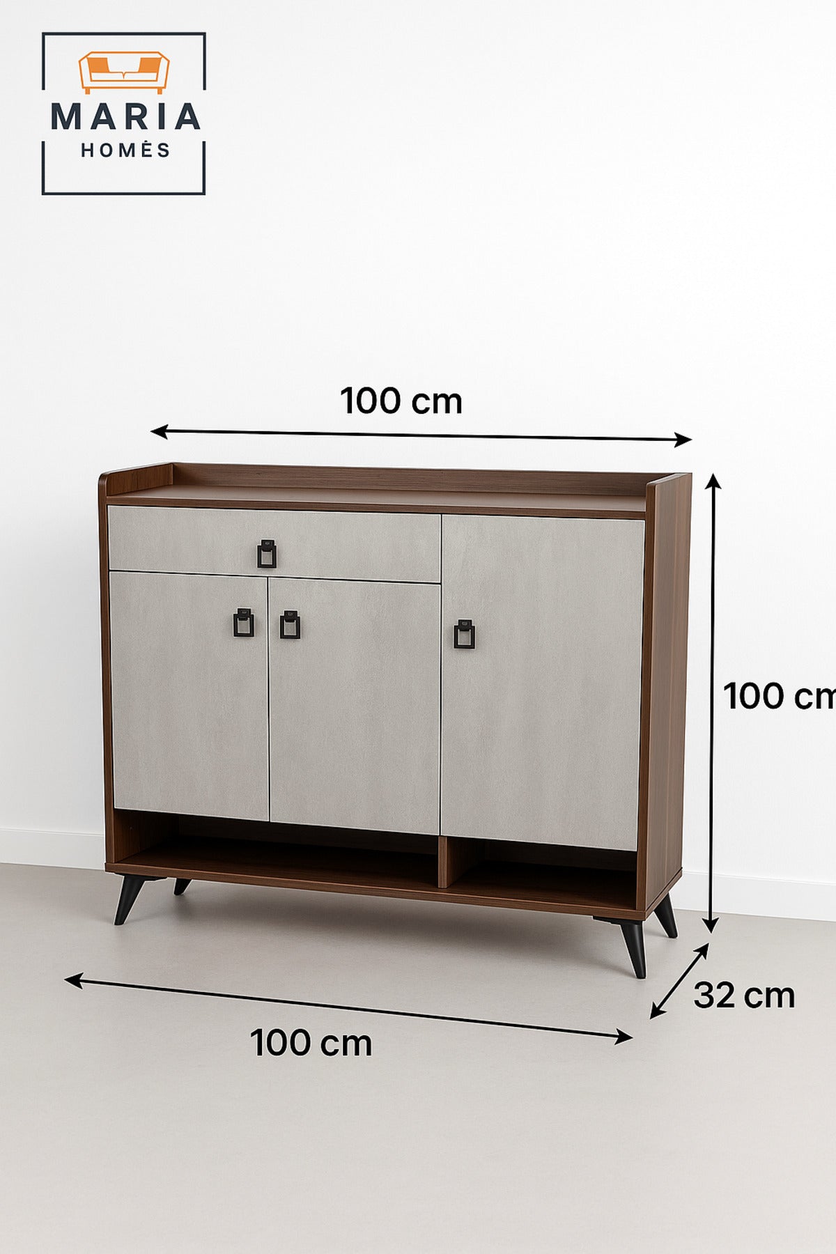Modern Coffee Ash Shoes Cabinet Ð 100_32_100 cm with Dual-Tone Finish and Metal Legs