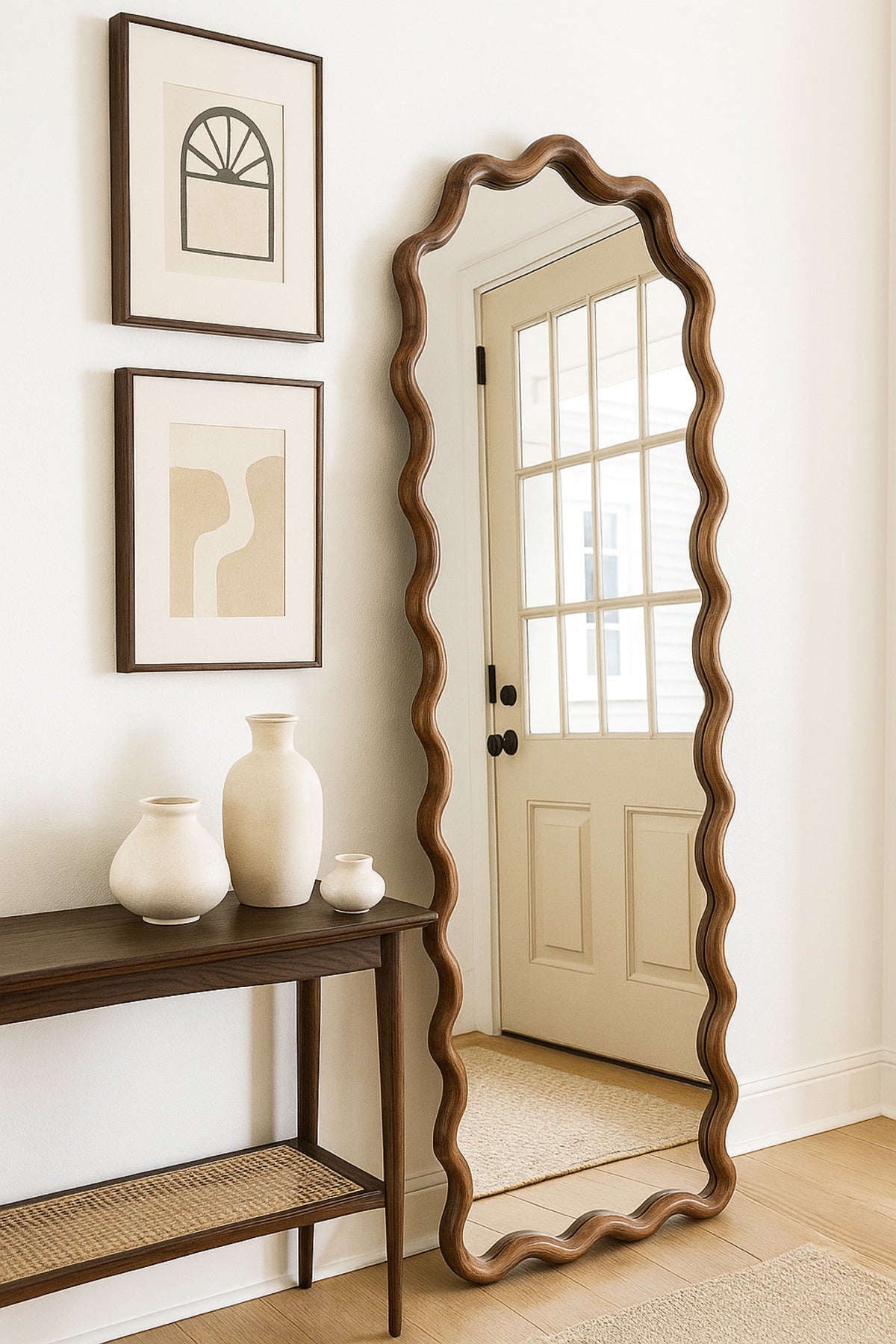 Wavy Wooden Frame Floor Mirror 163_60 cm Ð Full-Length Standing Dressing Mirror