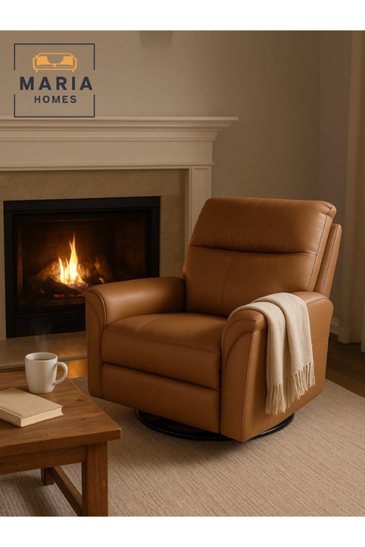 Coffee Brown Recliner Chair Ð Swivel, Adjustable Footrest & Side Storage Pockets