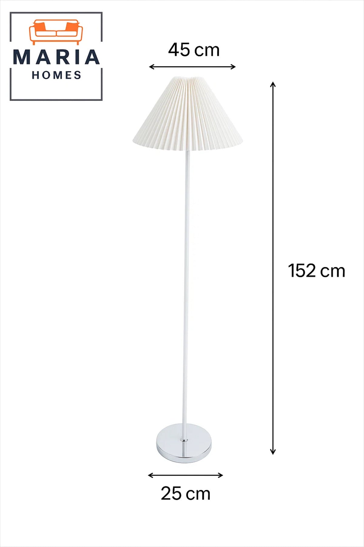 Slim White Floor Lamp with Pleated Cone Shade