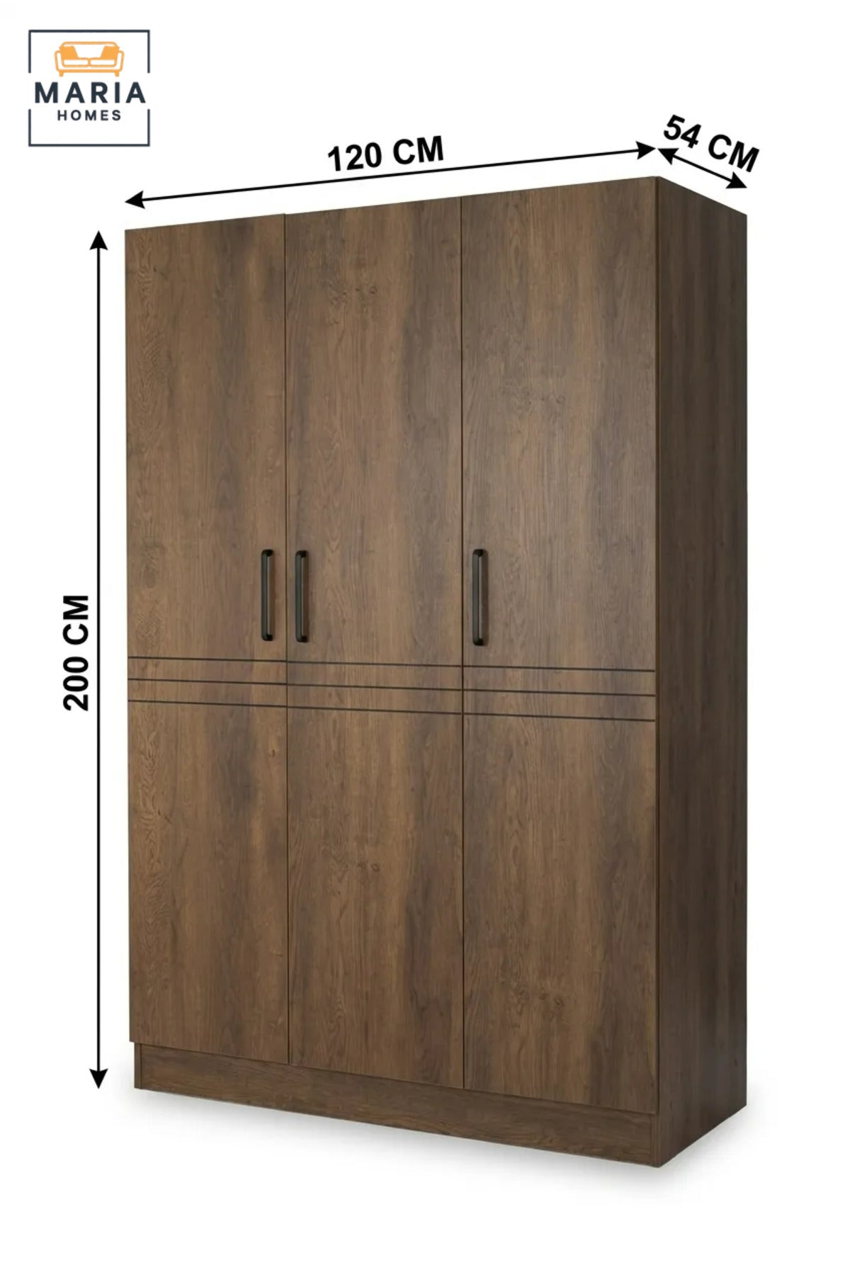 Modern 3-Door Wooden Wardrobe with Hanging Rail and Storage Shelves, Freestanding Bedroom Closet for Clothes, Accessories and Linen Organization
