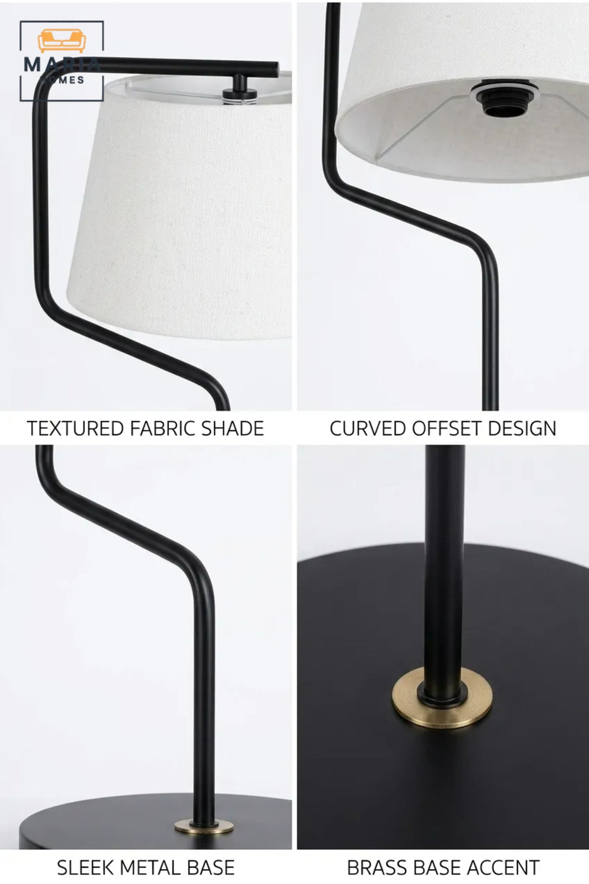 Modern Floor Lamp with Fabric Drum Shade and Curved Frame, Freestanding Standing Light for Living Room, Bedroom, Reading Corner and Home Office