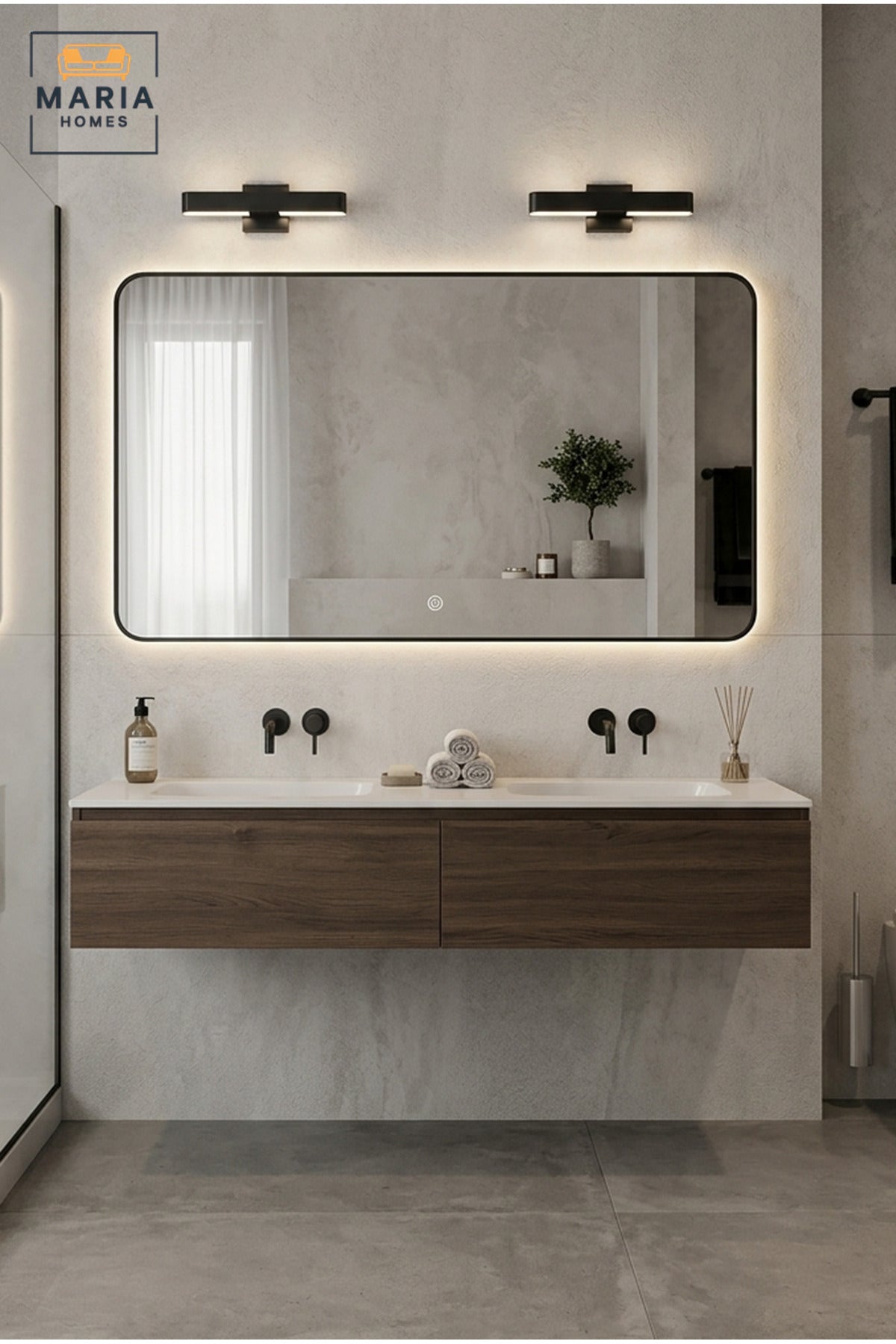 Rectangular LED Wall Mirror 120 × 60 cm with Touch Sensor, Rounded Corners and Backlit Illumination for Bathroom, Bedroom, Dressing Area and Vanity