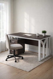 Modern Grey Desk with White Metal Frame and 3-Drawer Storage