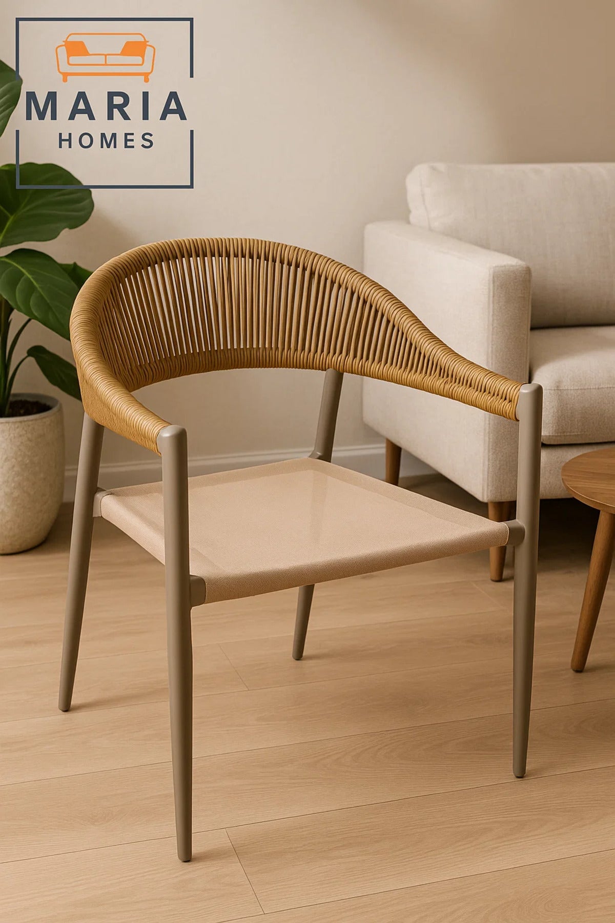 Outdoor Rope Chair in Beige and Brown Ð Breathable Mesh Seat for Patio or Garden