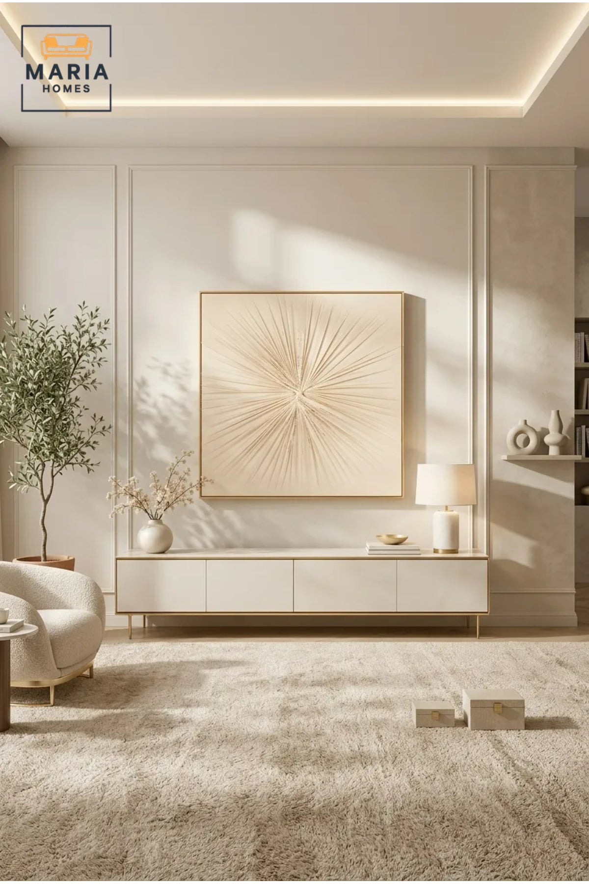 Modern Beige Sunburst Framed Wall Art √ê Minimalist Textured Abstract Painting for Living Room, Bedroom & Office D≈Ωcor