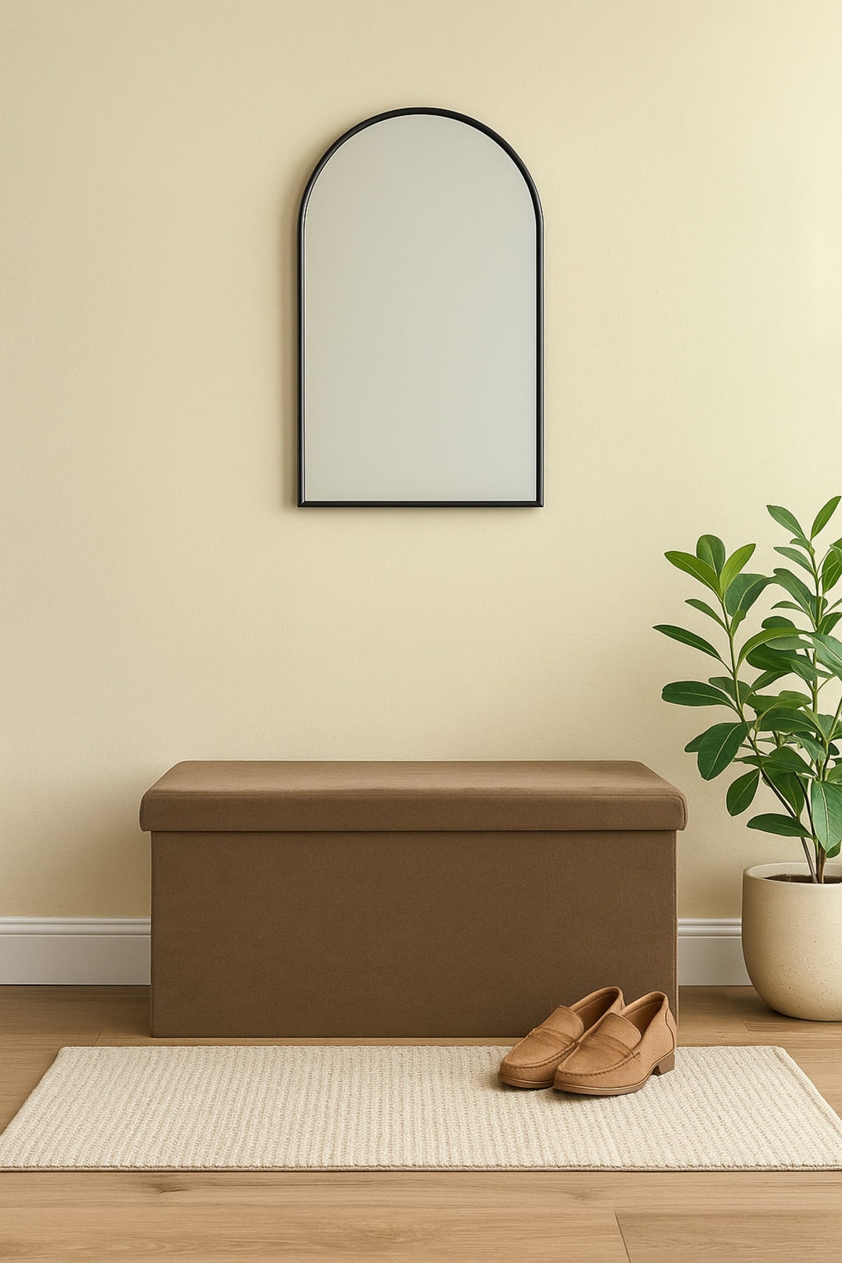 Brown Foldable Storage Ottoman Bench 76_38_38 cm Ð Fabric Seat with Hidden Storage Box