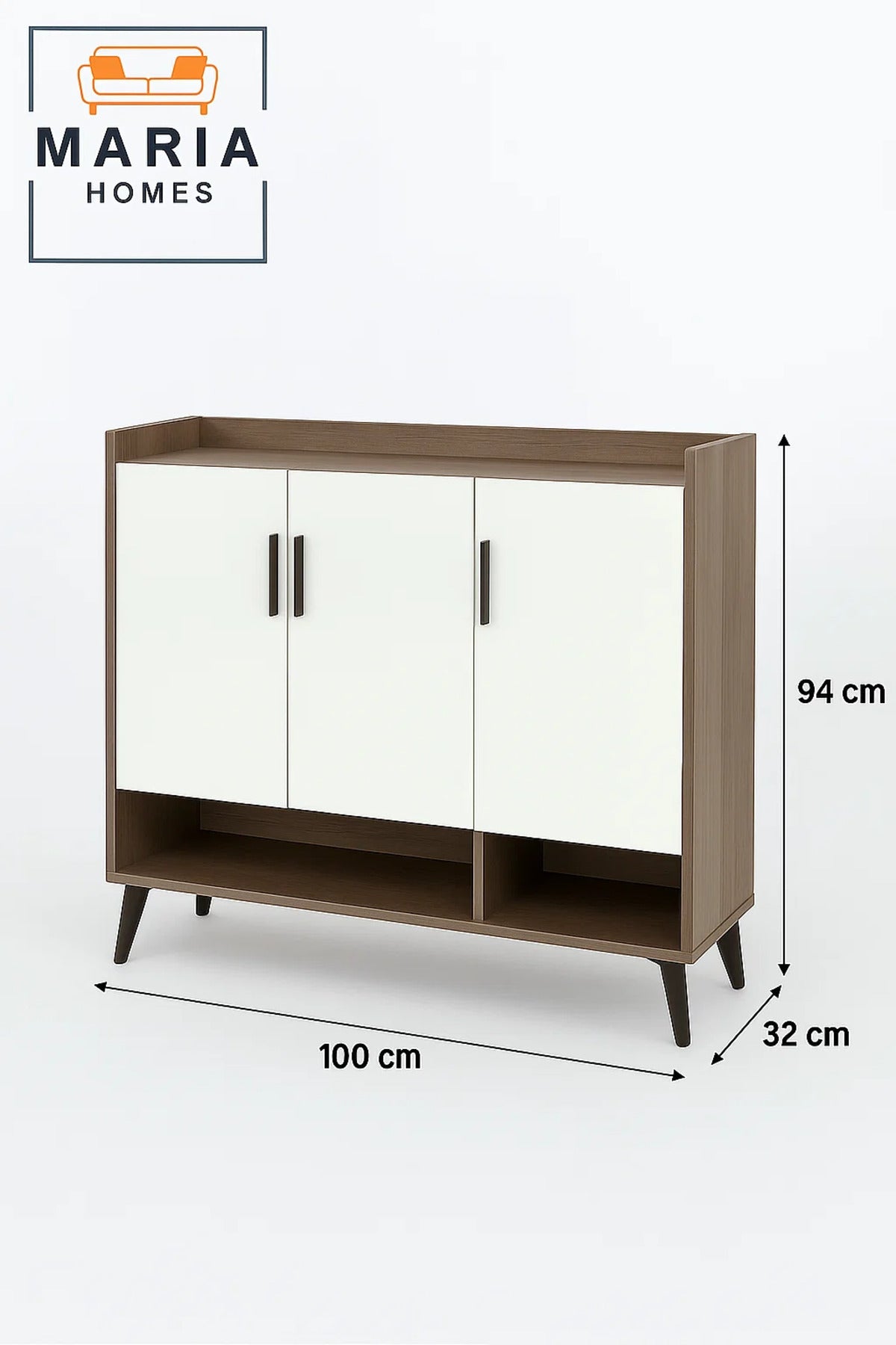 Contemporary White 3-Door Wooden Shoe Rack with Open Bottom Shelf Ð Space-Saving Shoe Cabinet