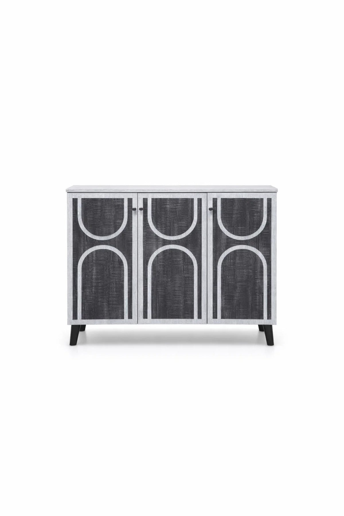 Modern 3-Door Shoe Cabinet Entryway Storage Organizer Geometric Design Grey Wood Finish 120cm
