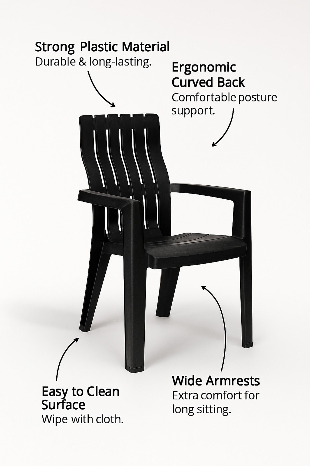 Black Plastic Arm Chair Ð Durable Outdoor & Indoor Stackable Garden Patio Chair