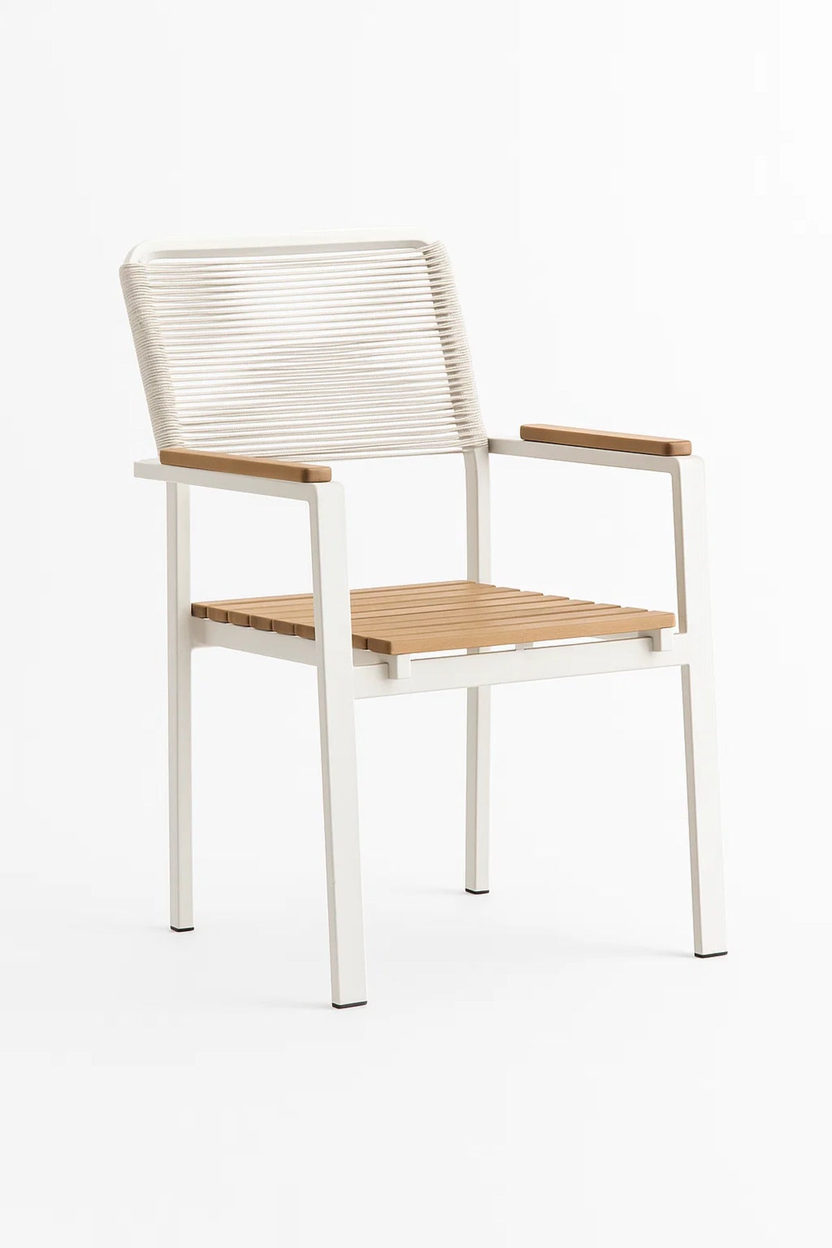 Modern Outdoor Garden Chair with Armrest White Metal Frame Patio Dining Balcony