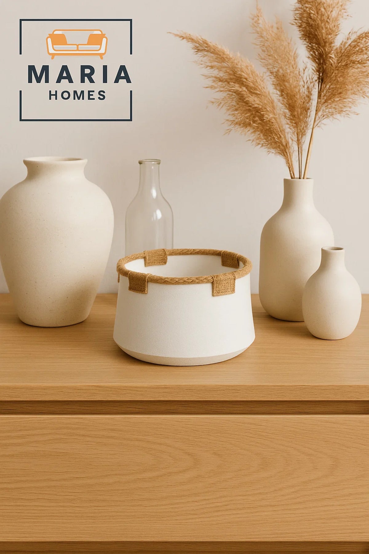 White Ceramic Pot with Jute Rope Trim Ð Minimalist Rustic Accent