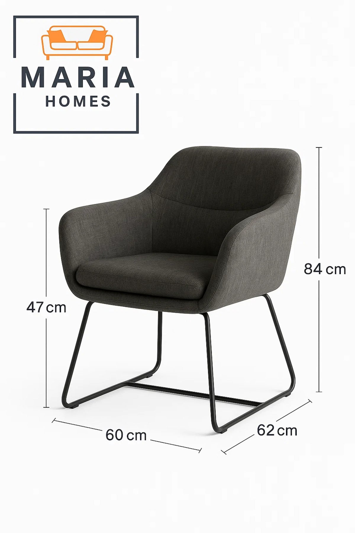 Dark Grey Fabric Lounge Chair Ð Upholstered Armchair with Sled Metal Legs for Home or Office Use