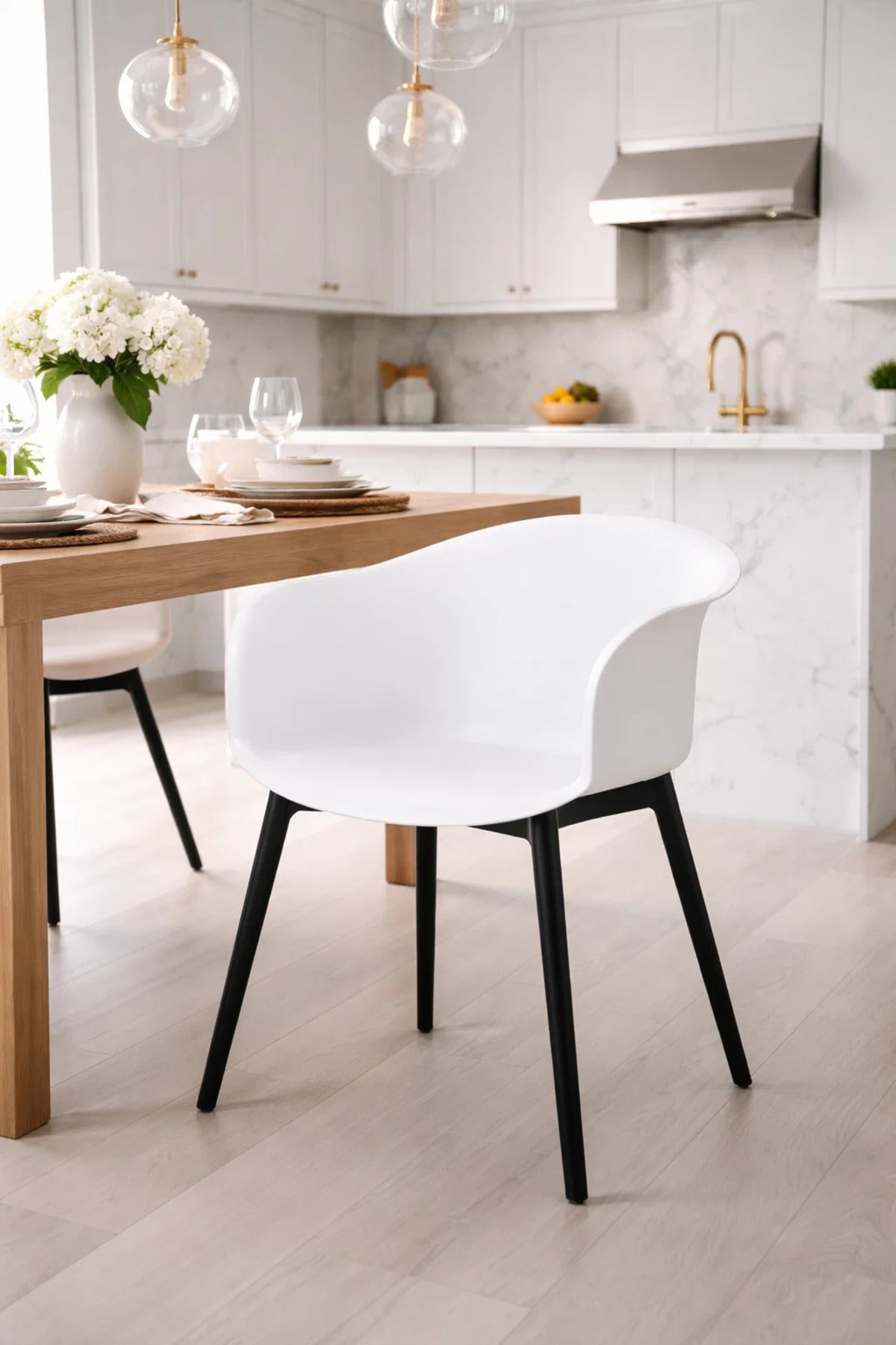 Modern White Plastic Armchair with Metal Legs