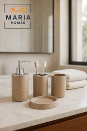 Textured Beige Resin Bathroom Accessory Set Ð 4 Pieces set