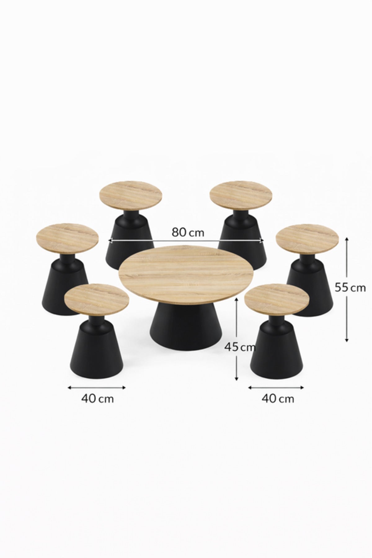 Round Wood Coffee Table Set with 6 Side Tables 80 _ 45 cm round wood coffee Center