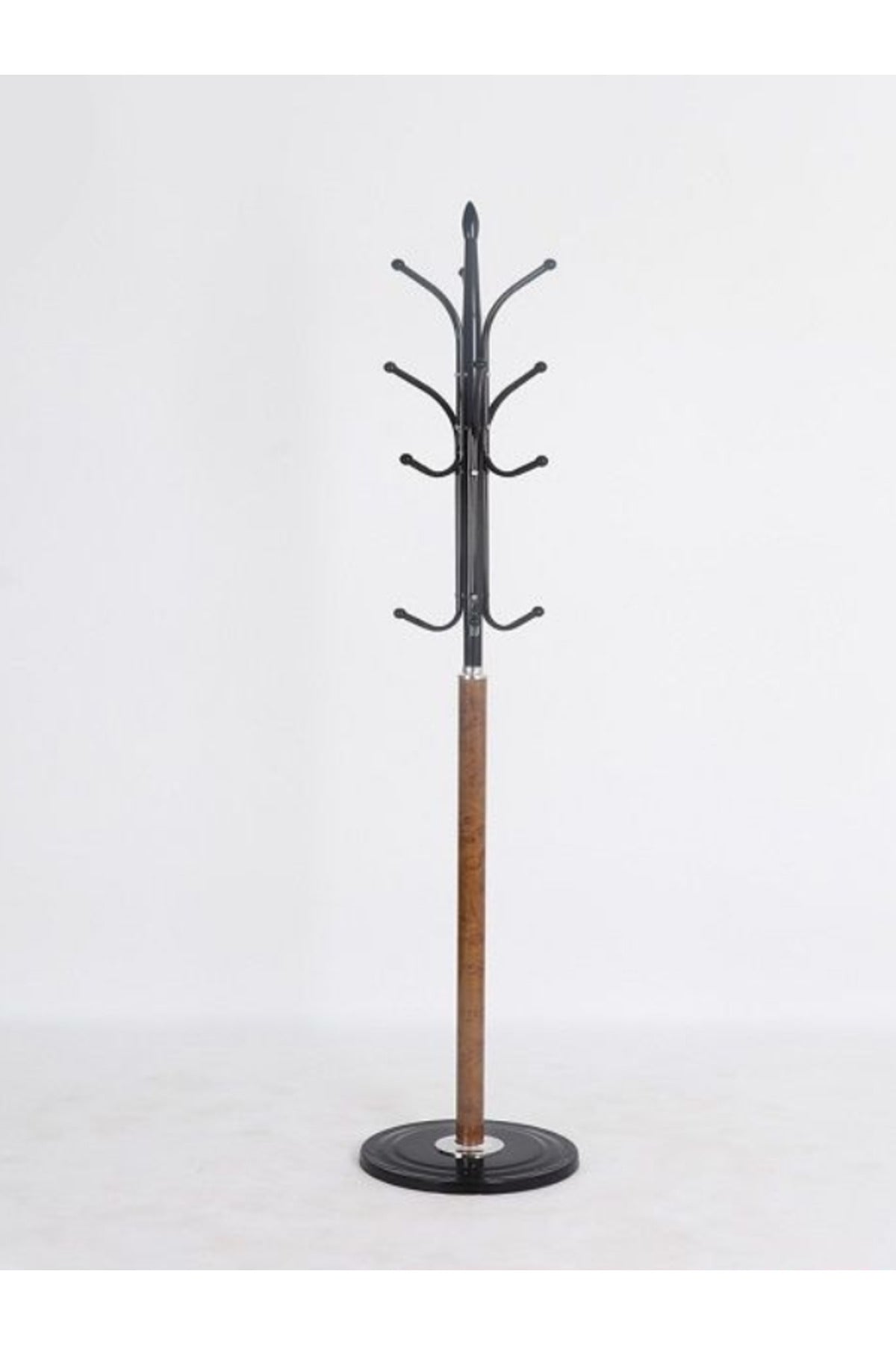 Modern Light Brown Coat Rack Ð Metal and Wood Standing Clothes Hanger for Entryway & Office