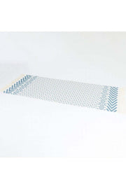 Boho Cotton Runner Rug with Blue Geometric Pattern and Fringe Ðsize 90x200 cm