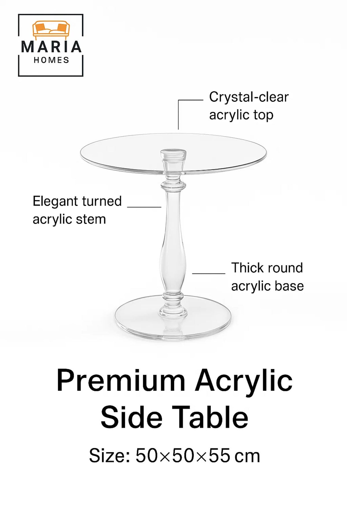 Elegant Acrylic Round Side Table 50_50_55 cm √ê Clear Modern Crystal Style Accent Table