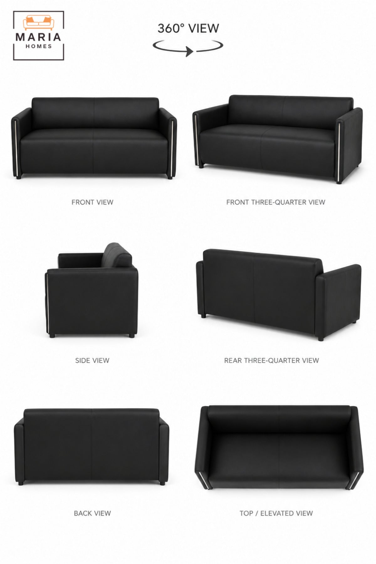 Modern 3 Seater Upholstered Sofa with Padded Seat & Supportive Backrest | Contemporary Couch for Living Room, Office, Reception & Lounge