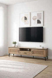 Natural Wood TV Stand √ê 180x40x46 cm Modern Plasma Table with Cabinets & Drawer