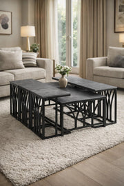 Modern Grey Coffee Table Set with 6 Side Tables 130 _ 70 45 cm modern grey coffee