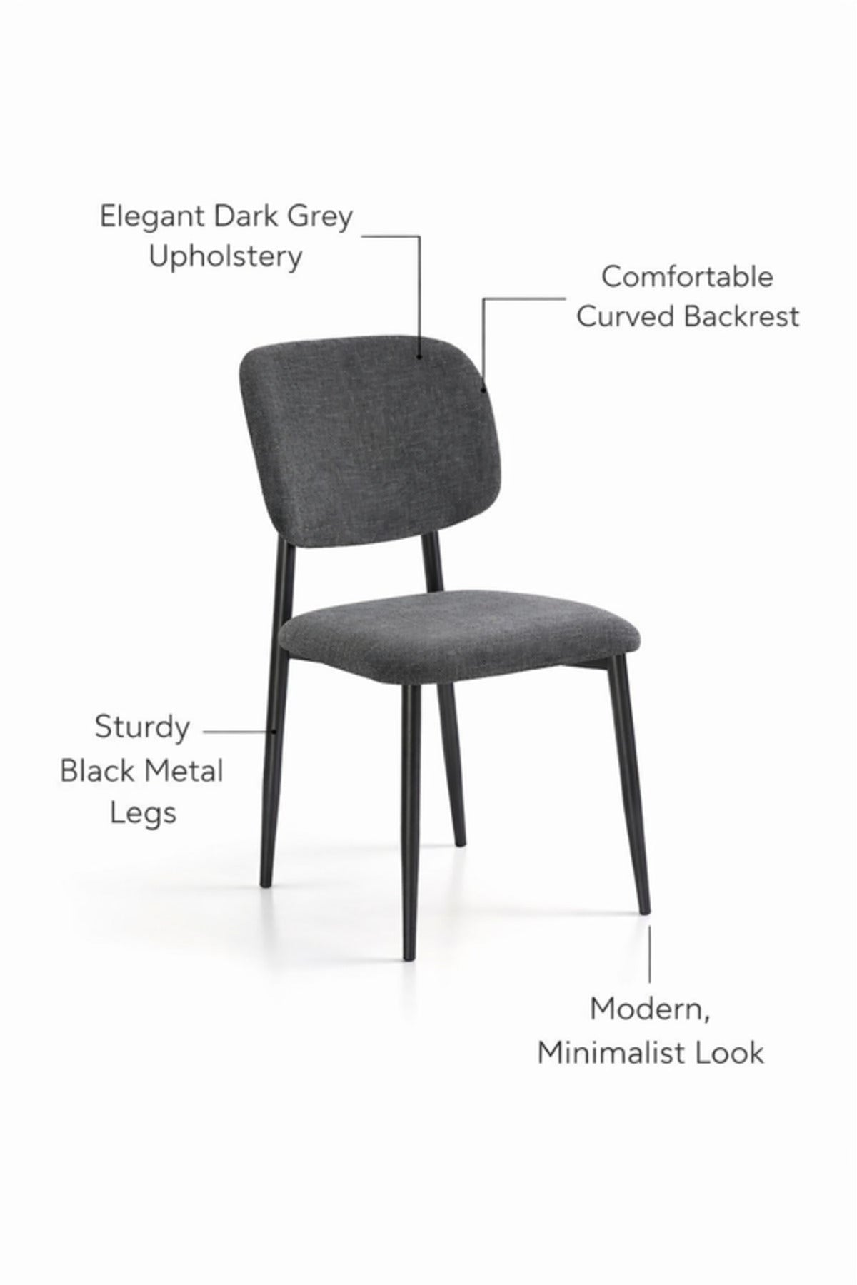 Stylish Dark Grey Dining Chair with Black Metal Legs stylish dark grey Kitchen