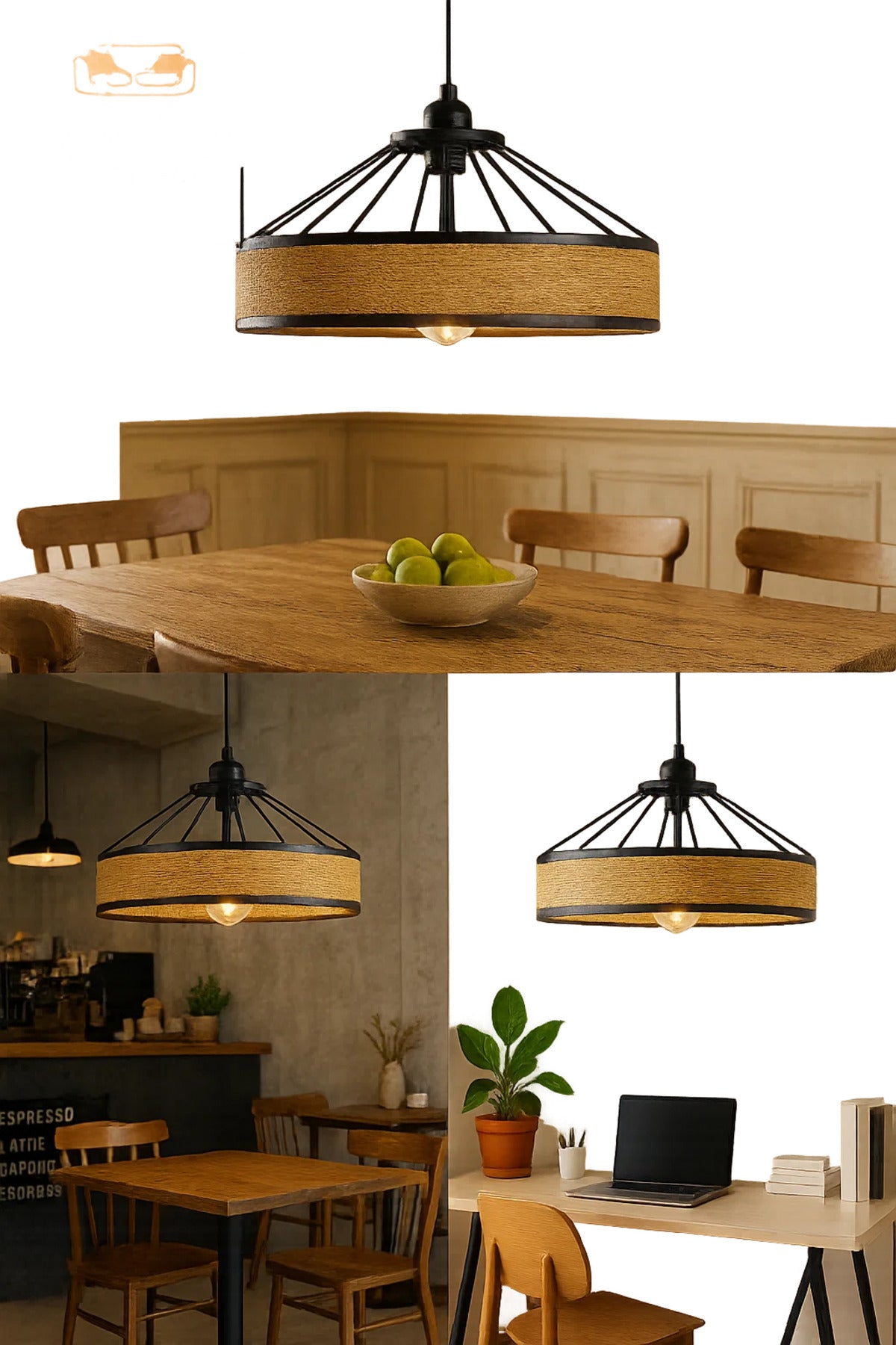 Industrial Jute and Iron Pendant Light