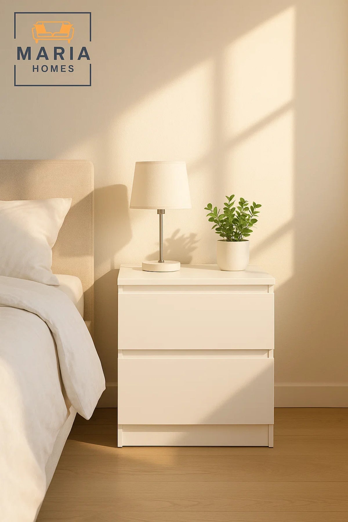 Modern White Bedside Table 40_40_55 cm √ê 2-Drawer Nightstand √ê Bedroom Storage Unit