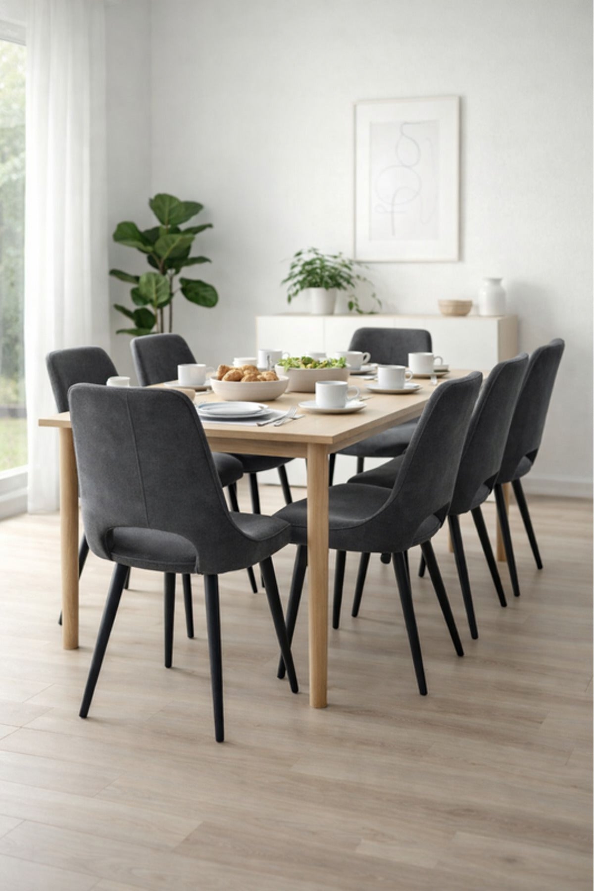 Dark Grey Fabric Dining Chair 87x49x46cm Modern dark grey fabric Kitchen