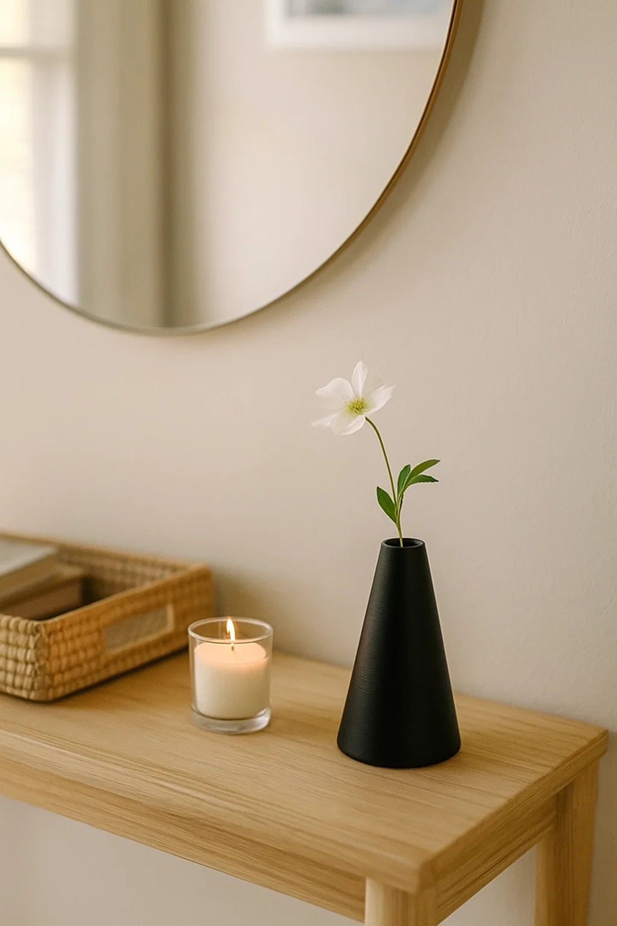 Matte Black Cone Ceramic VaseÐ Modern Minimalist Decorative Flower Vase for Home DŽcor
