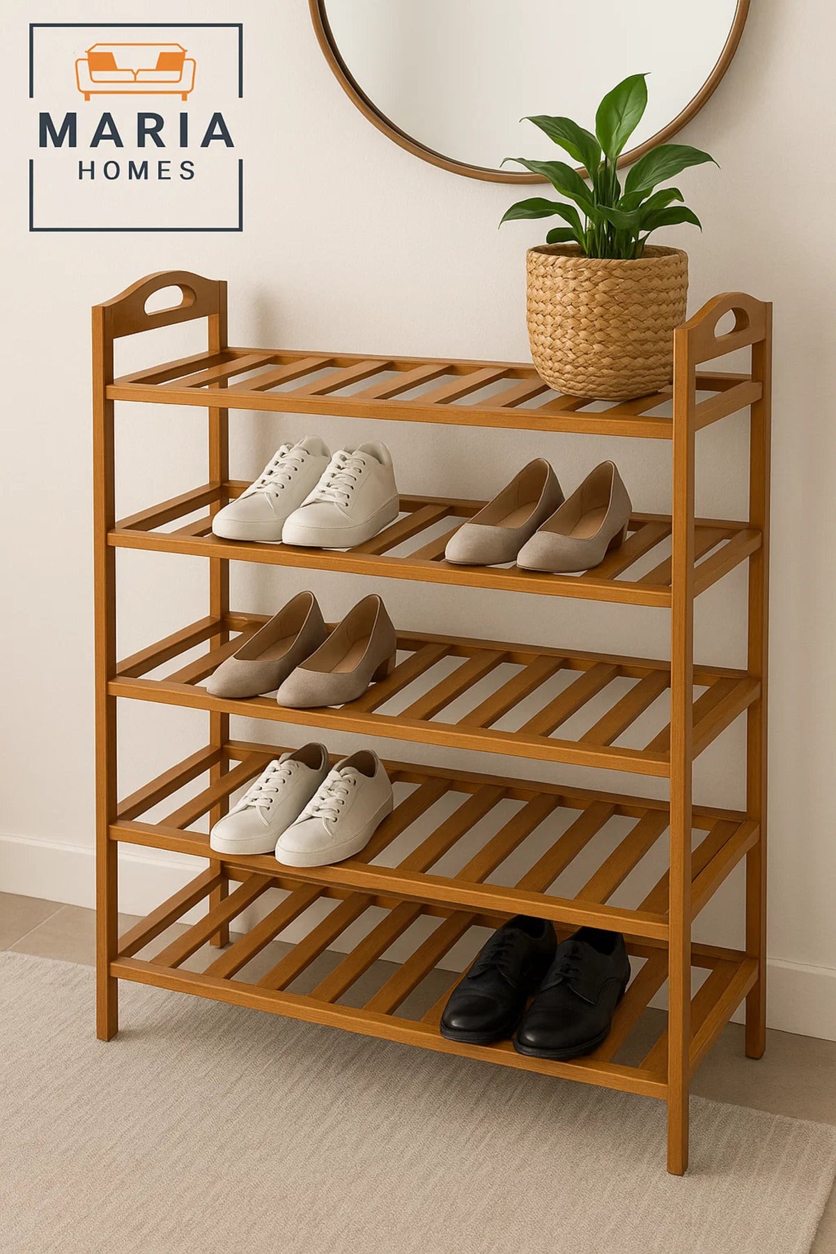 5-Tier Wooden Shoe Rack Shelf Organizer for Entryway, Closet or Bedroom Ð Sturdy and Spacious