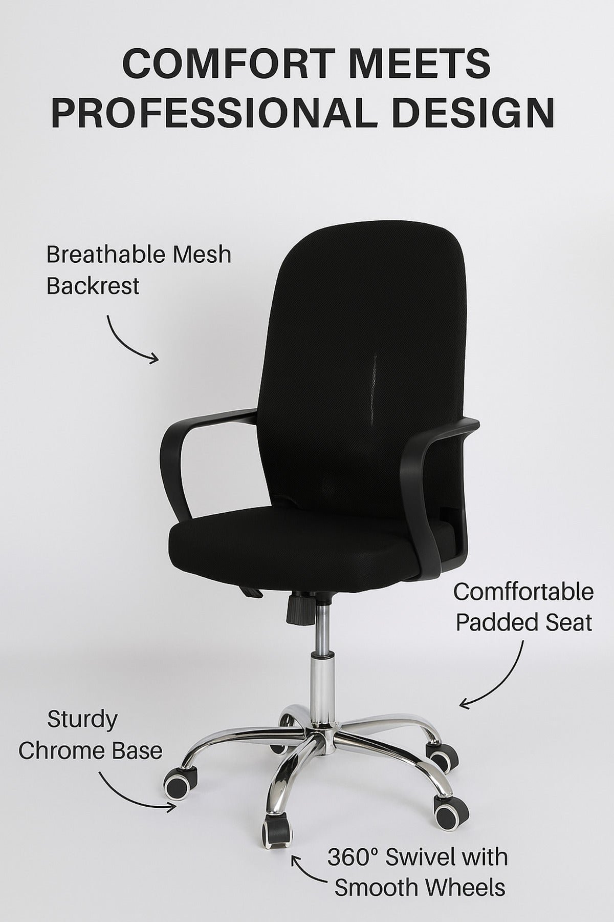 Black Office Chair Ð Adjustable Mesh Swivel Chair with Armrests and Chrome Base