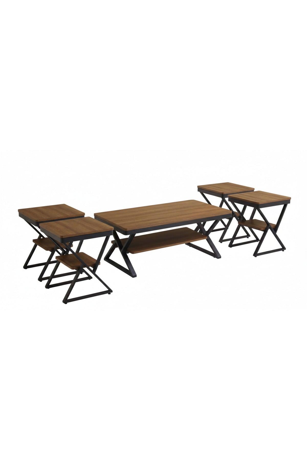 Modern 5-Piece BROWN Center Table Set with Metal Frame and Wood Finish