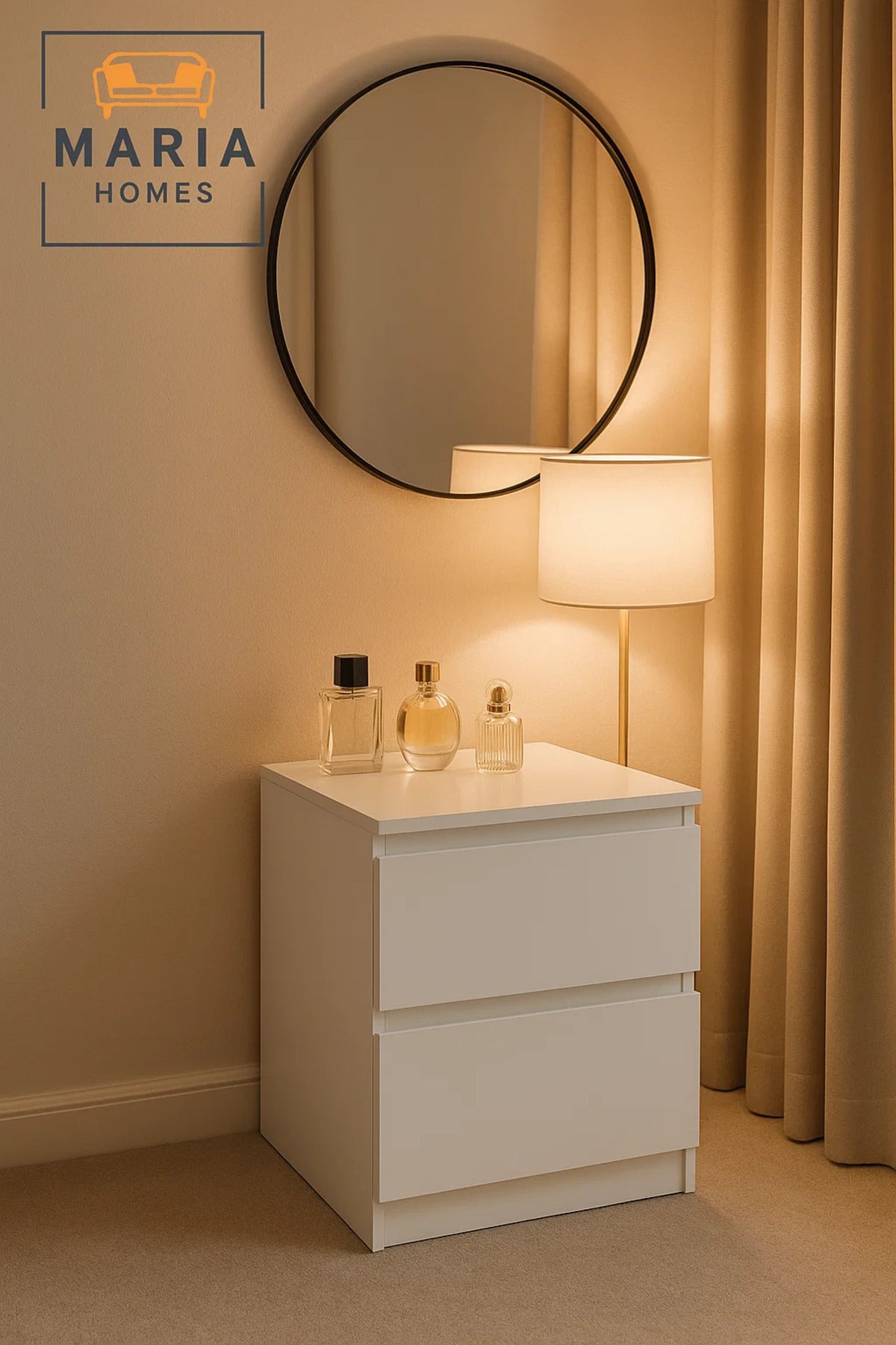 Modern White Bedside Table 40_40_55 cm √ê 2-Drawer Nightstand √ê Bedroom Storage Unit