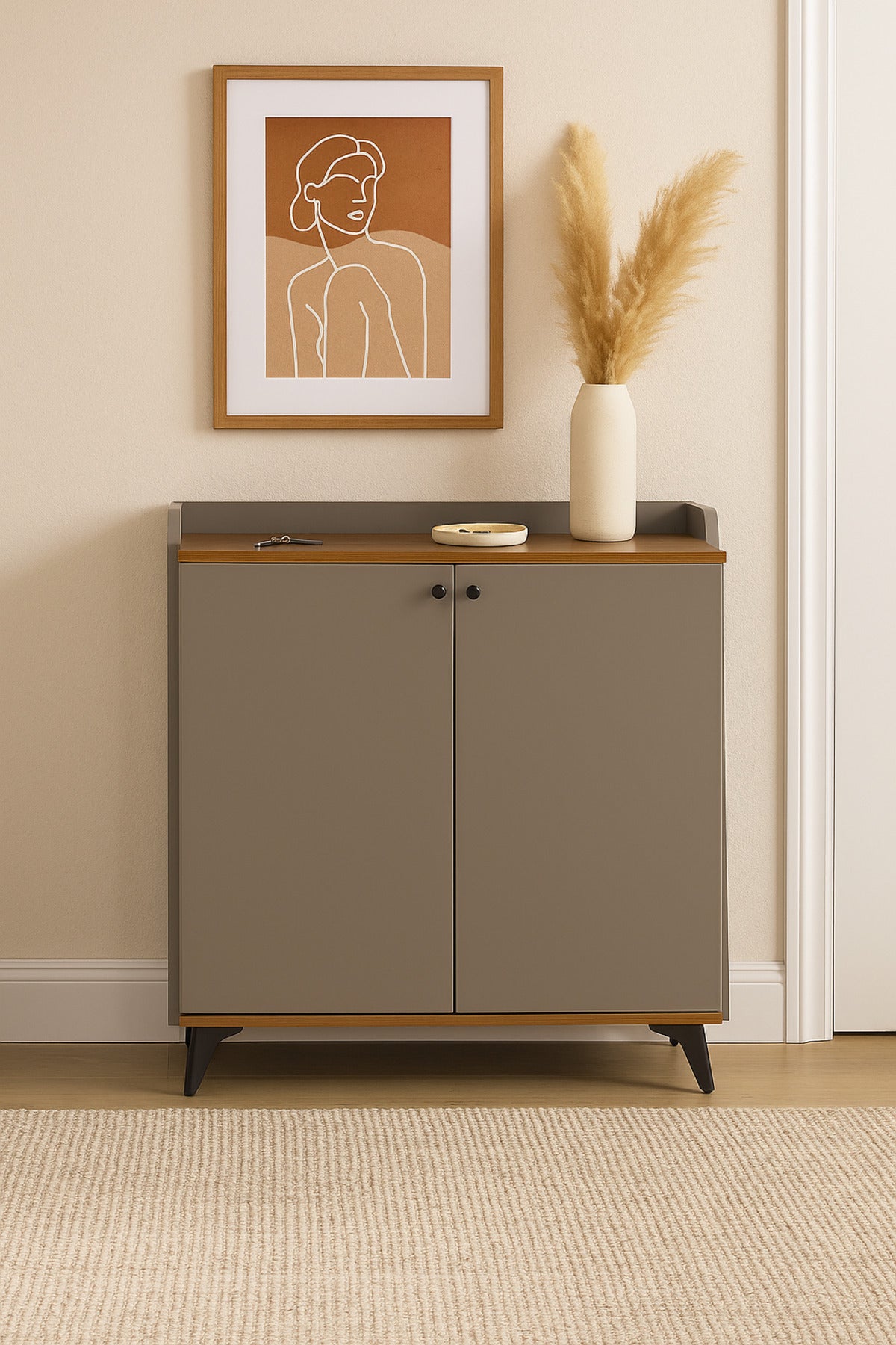Modern Walnut Storage Cabinet Ð 2-Door Wooden Sideboard with Metal Legs 80_98_34 cm