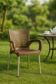 Modern Brown Plastic Outdoor Armchair for Garden, Patio & Balcony Durable & Stylish Design